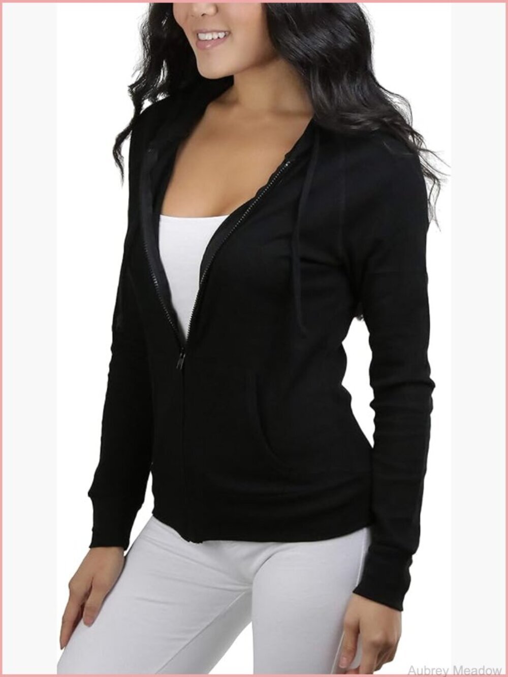 Women's Long Sleeve Full Zip Hoodie Jacket Lightweight w/ Pouch Pocket &